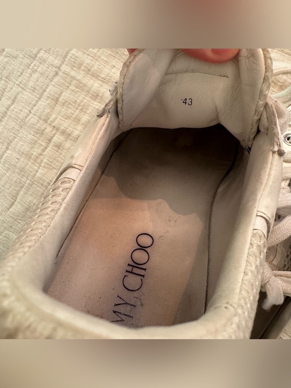 Jimmy Choo Java White Sneakers Size 43, US Size 11-11.5 Flawed* - Picture 8 of 9